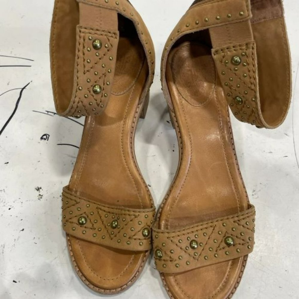 Frye Adrienn Vacchetta Womens Brown Leather Slingback Block Heel Sandal Size 8.5